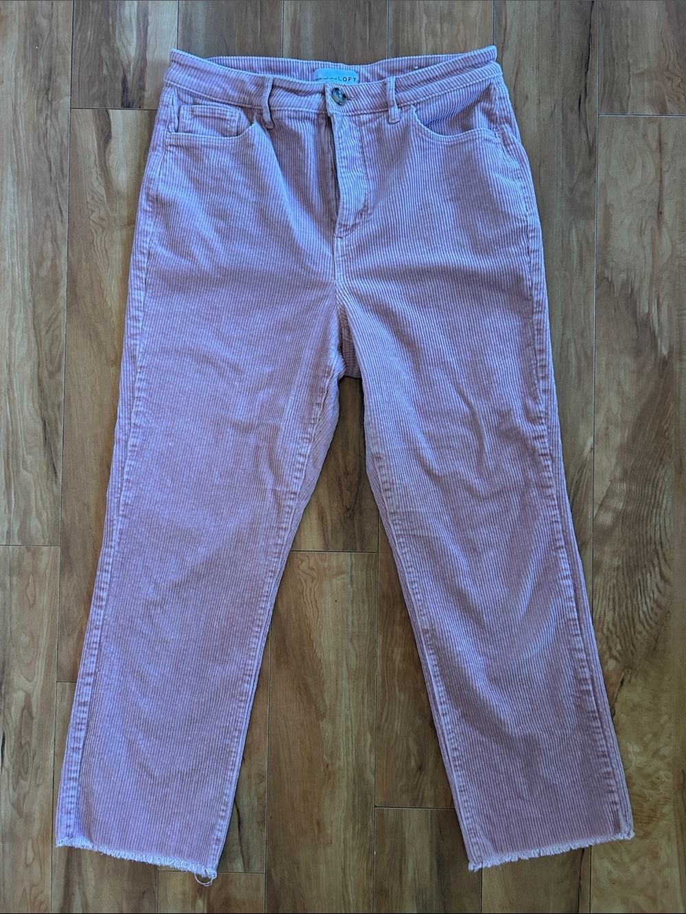 Ann Taylor LOFT light pink raw hem cropped wide leg corduroy pants - cords